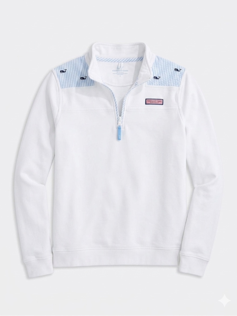 Vineyard Vines White Seersucker 1/4 Zip Shoulder Shep Sweater
